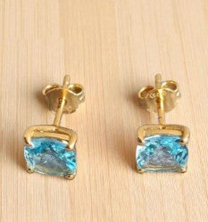 Sky Blue Solitaire Studs: Natural Cushion Blue Topaz Earrings in Sterling Silver