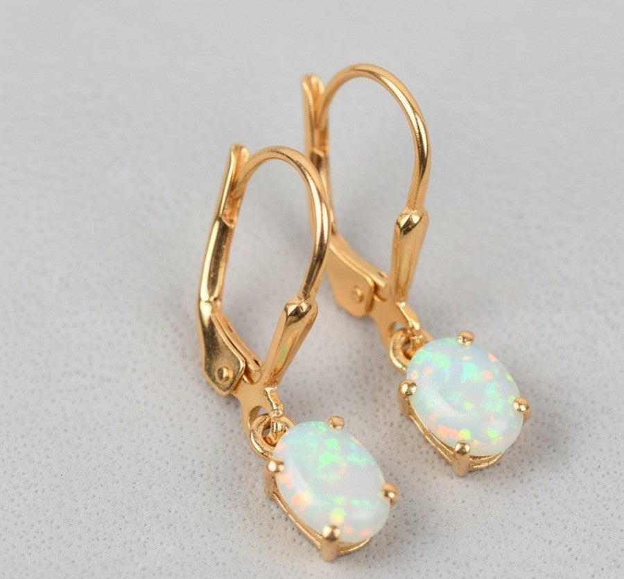 Ethereal Glow Drops: Natural Opal Dangle Earrings in Sterling Silver