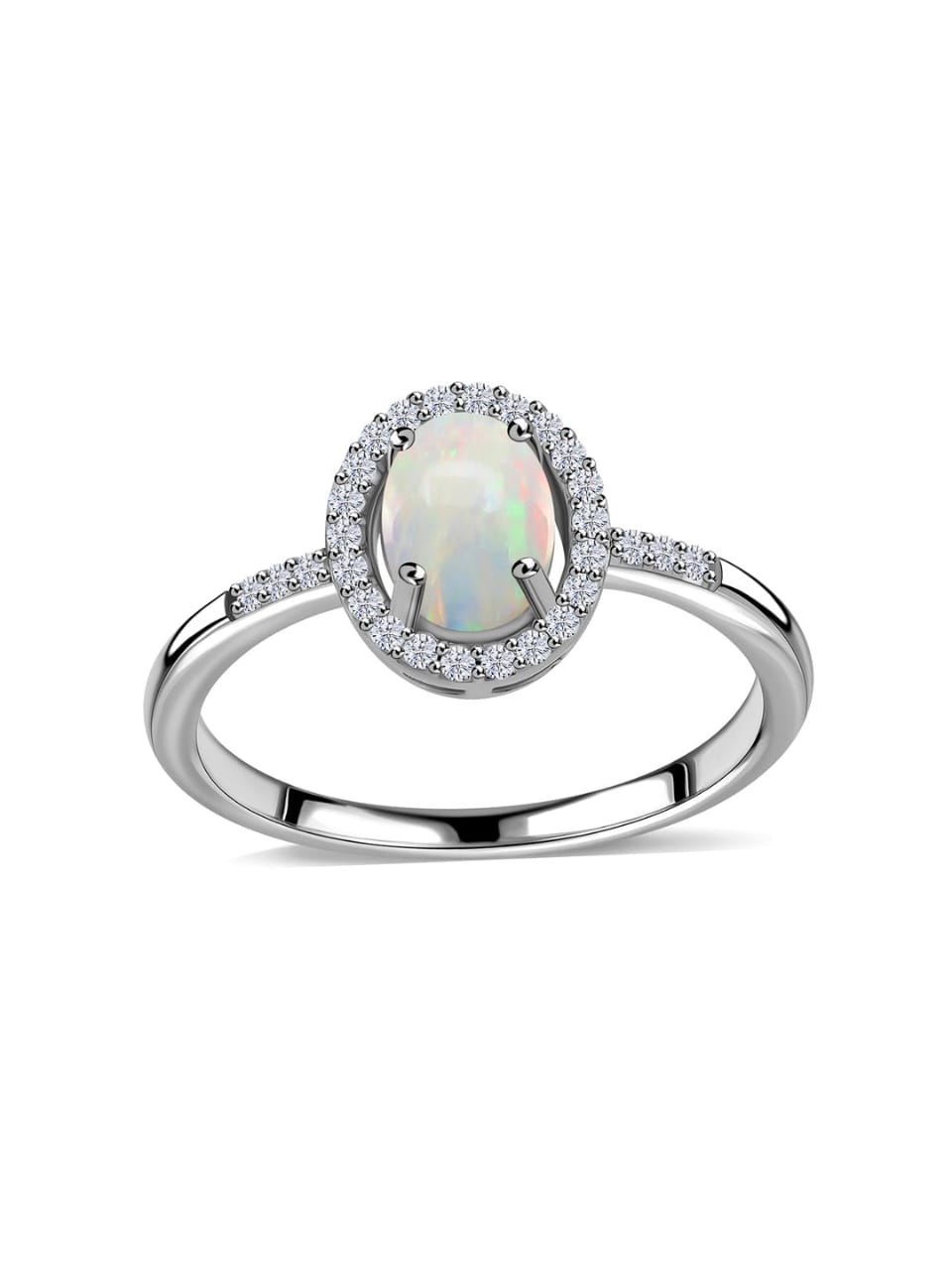 Celestial Set: Natural Opal & Moissanite Ring and Eternity Earrings In Sterling Silver