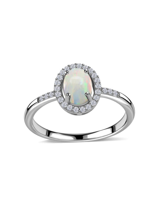 Celestial Set: Natural Opal & Moissanite Ring and Eternity Earrings In Sterling Silver