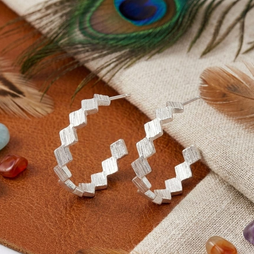 Geometric Hoop Earrings – Brushed Satin Minimalist Hoops for Women