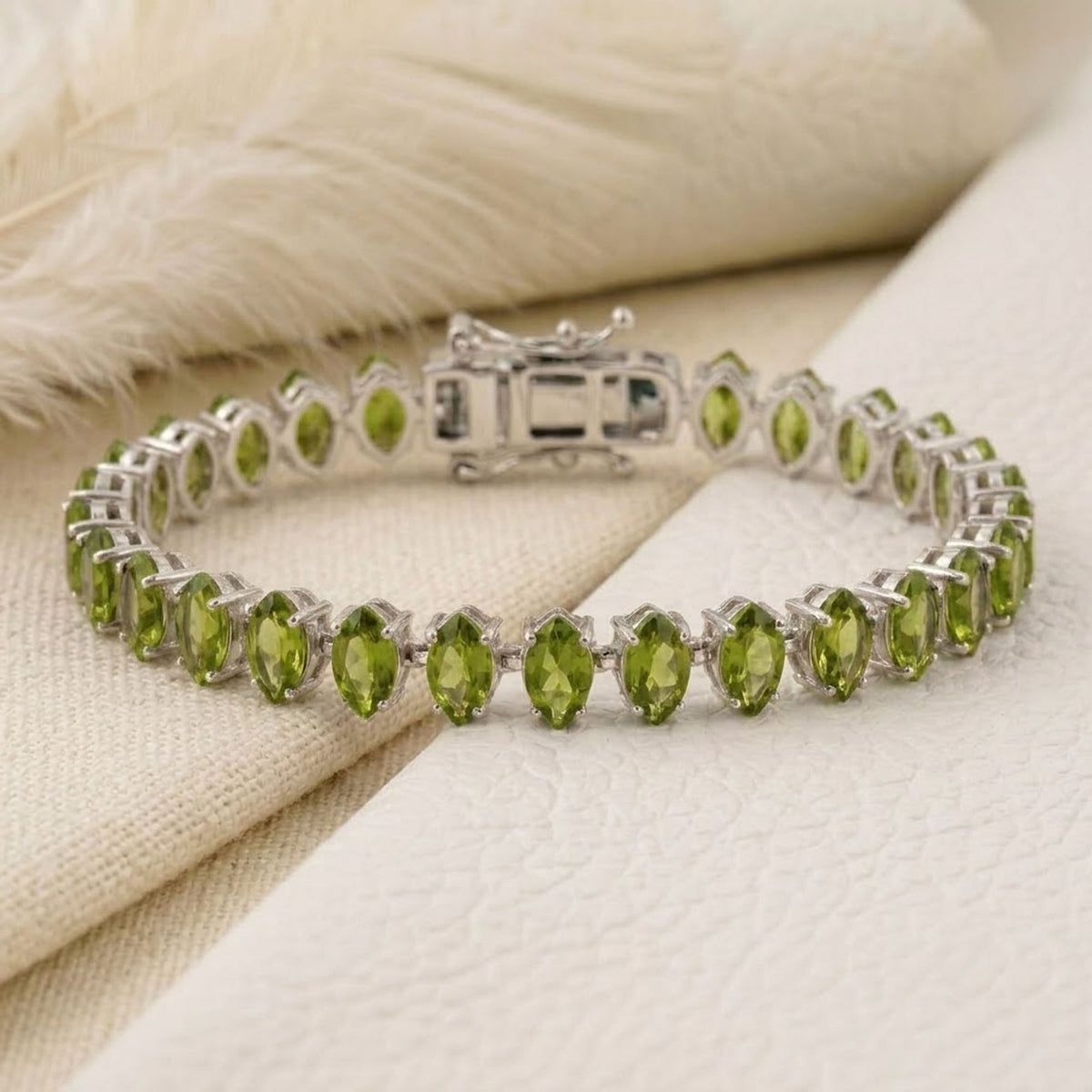 Natural Peridot Tennis Bracelet - 925 Sterling Silver For Woman.