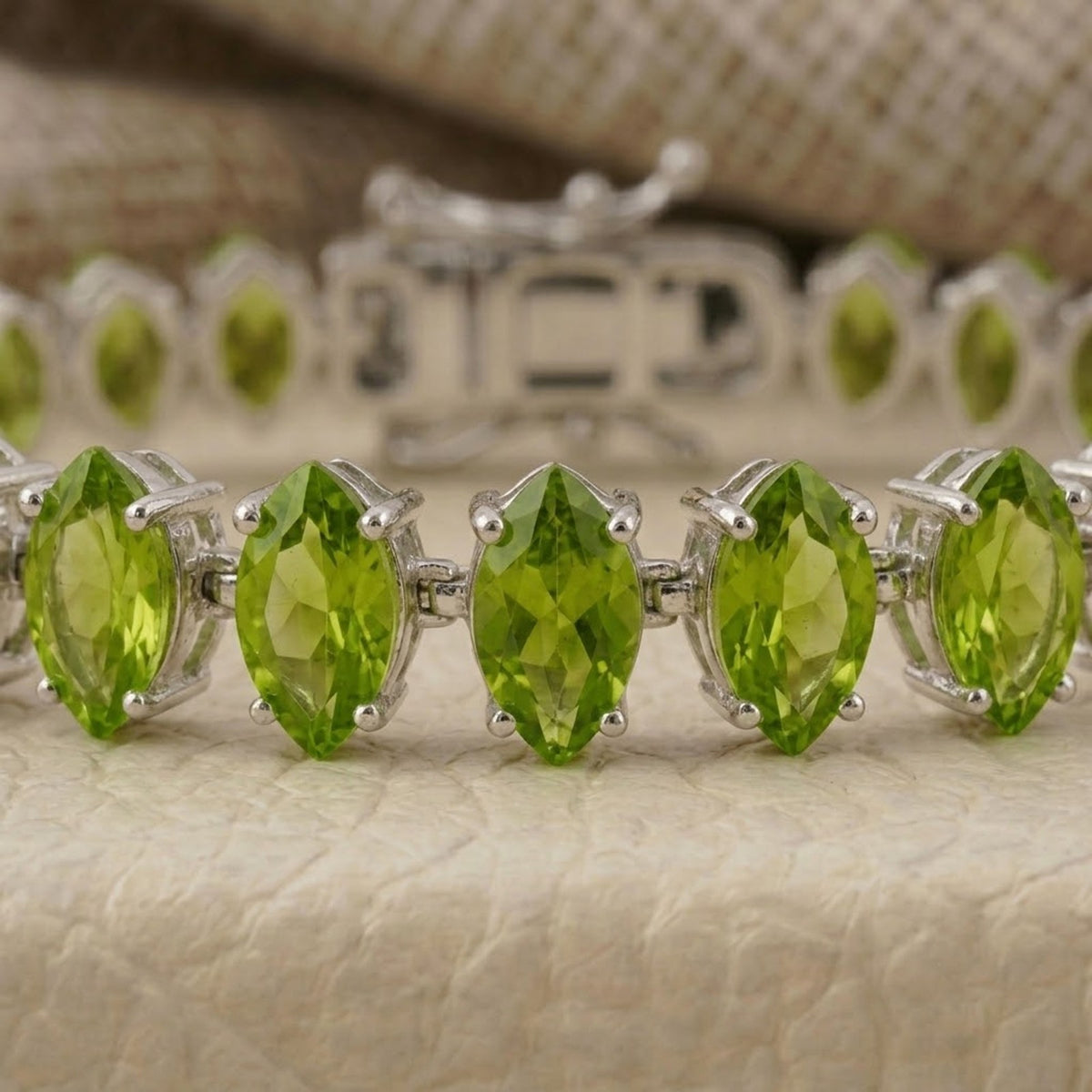 Natural Peridot Tennis Bracelet - 925 Sterling Silver For Woman.