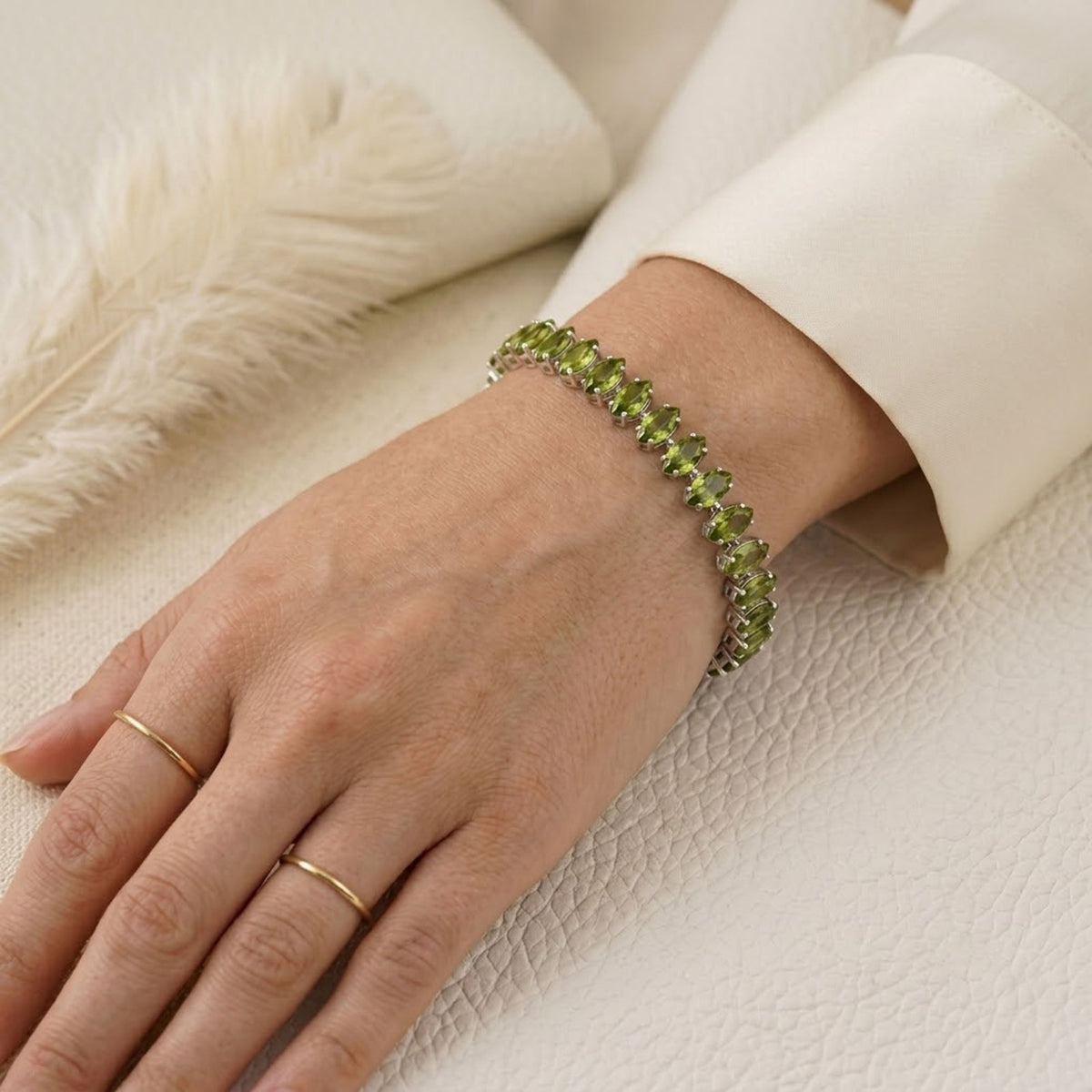 Natural Peridot Tennis Bracelet - 925 Sterling Silver For Woman.