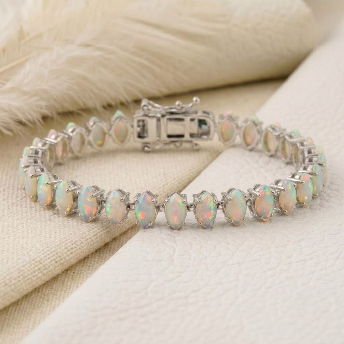 Natural Opal Tennis Bracelet - 925 Sterling Silver For Woman.