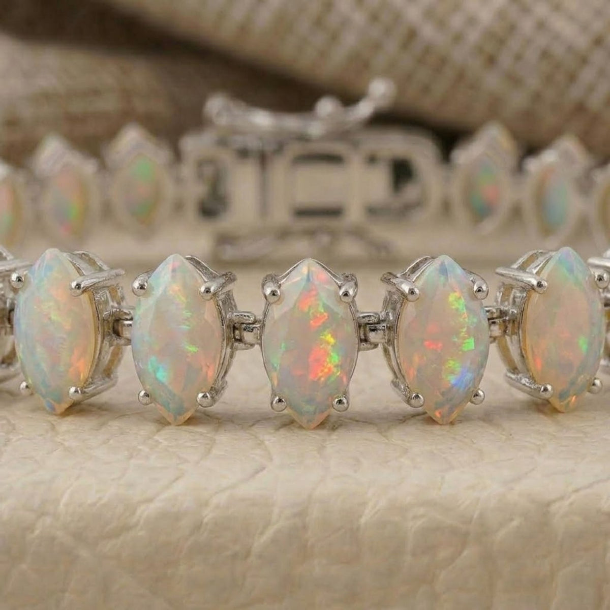 Natural Opal Tennis Bracelet - 925 Sterling Silver For Woman.