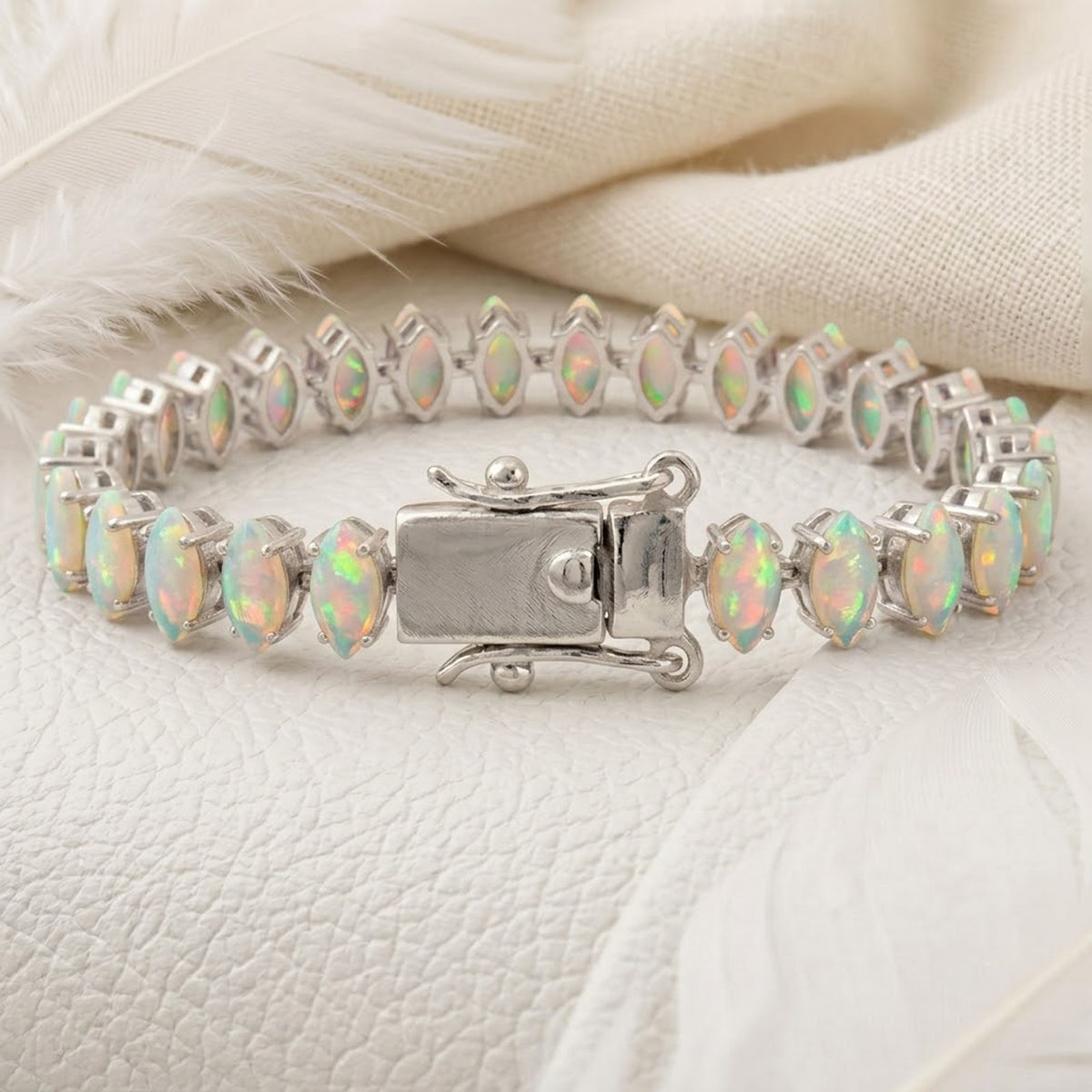 Natural Opal Tennis Bracelet - 925 Sterling Silver For Woman.