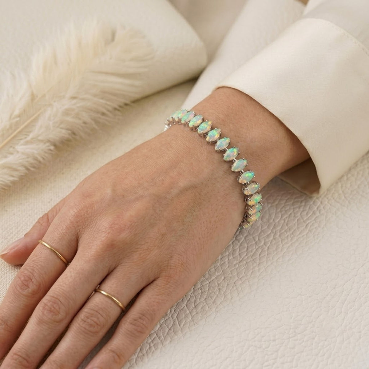 Natural Opal Tennis Bracelet - 925 Sterling Silver For Woman.