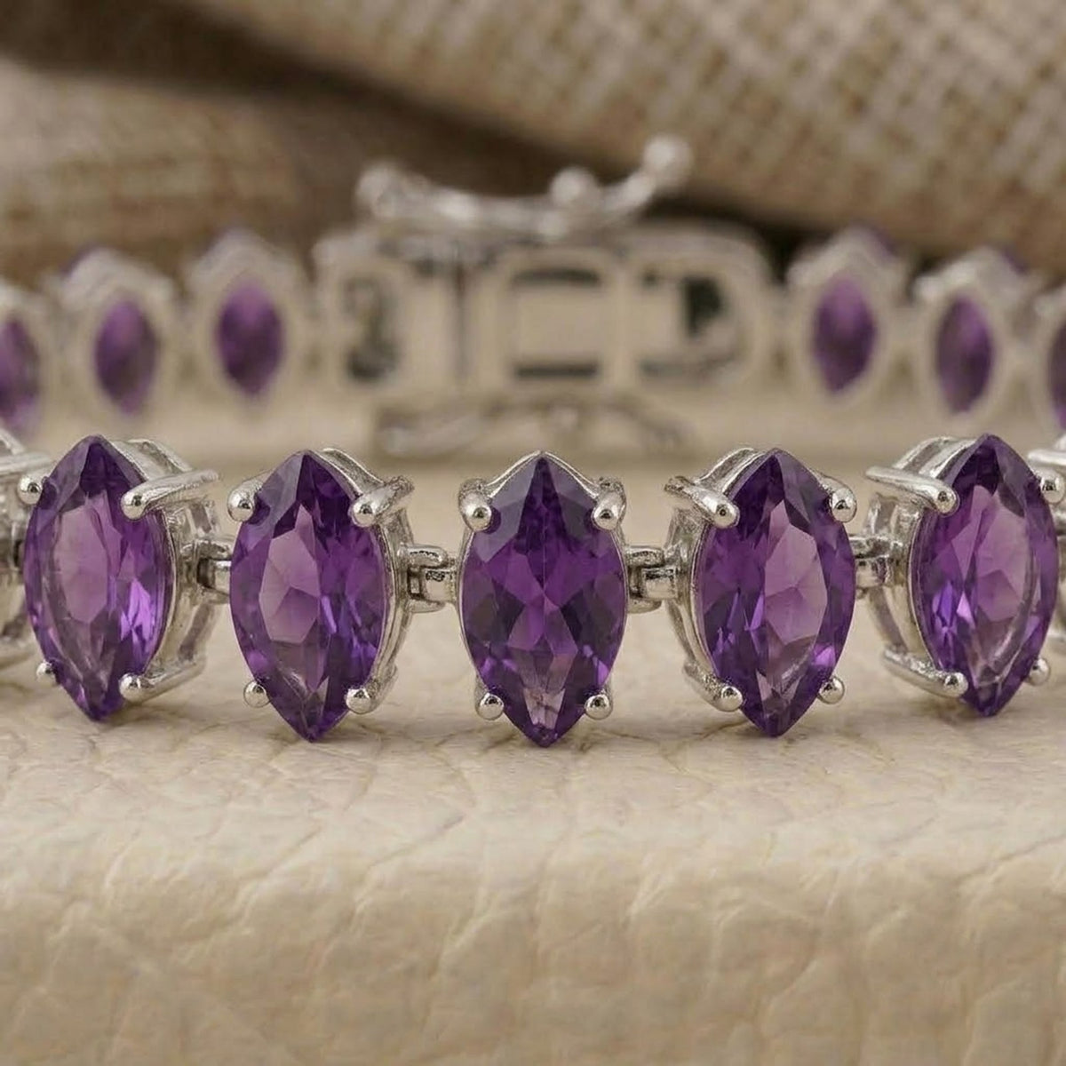 Handmade Natural Amethyst Tennis Bracelet Marquise Cut 925 Sterling Silver