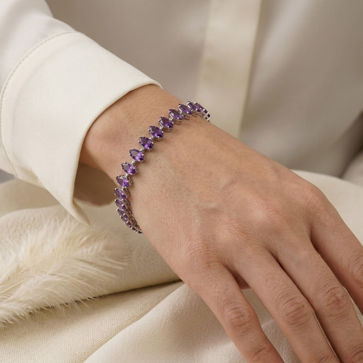 Handmade Natural Amethyst Tennis Bracelet Marquise Cut 925 Sterling Silver