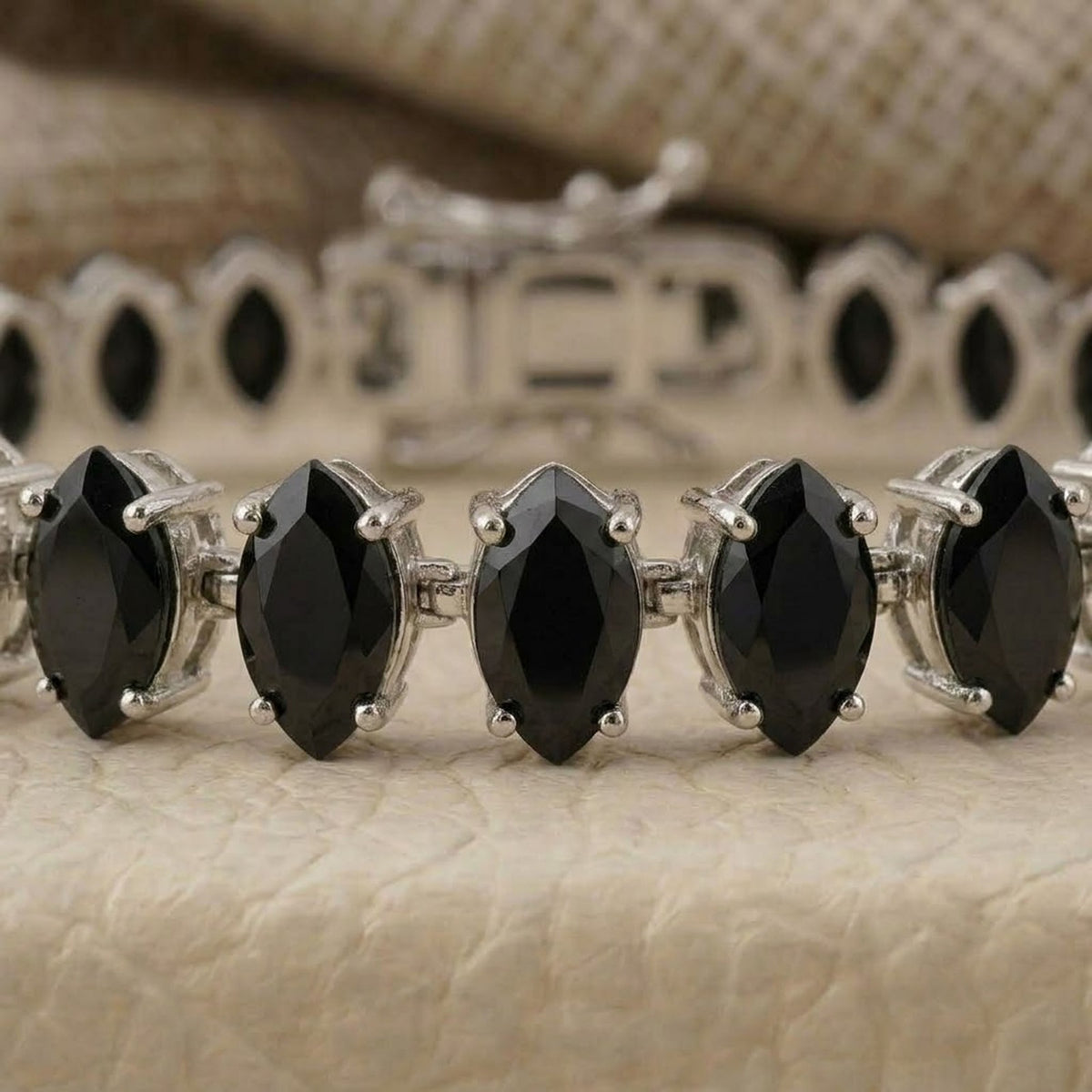 Natural Black Spinel Tennis Bracelet Marquise Cut 925 Sterling Silver for Women