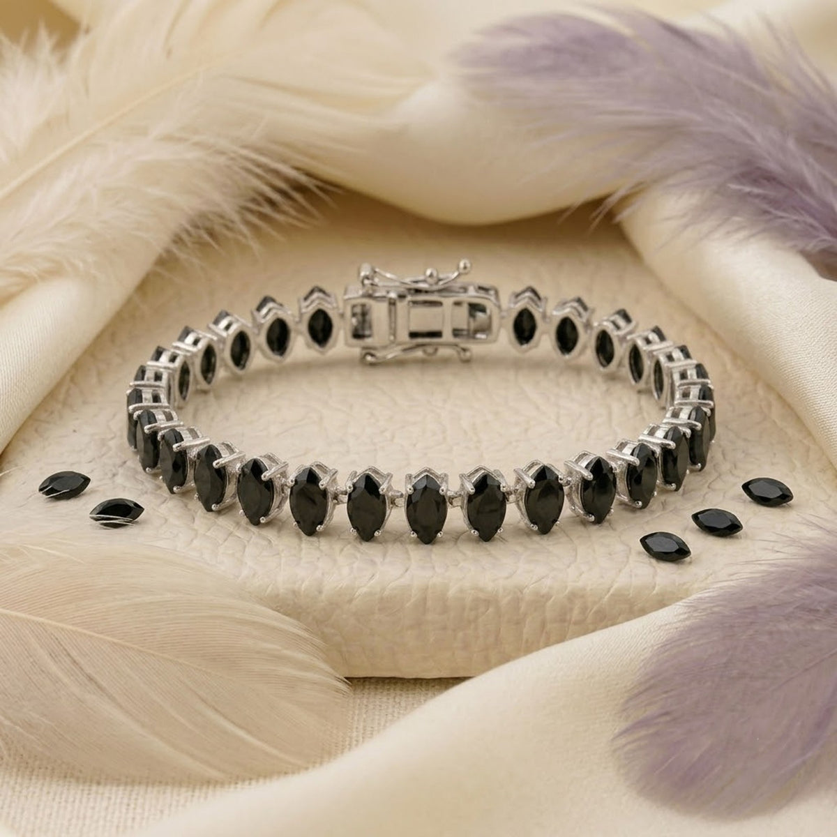 Natural Black Spinel Tennis Bracelet Marquise Cut 925 Sterling Silver for Women