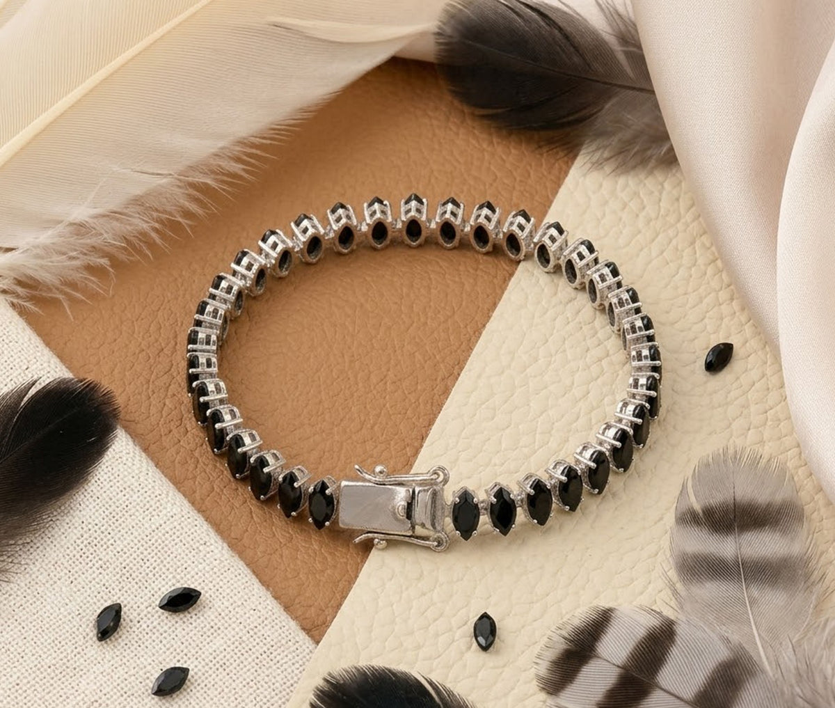 Natural Black Spinel Tennis Bracelet Marquise Cut 925 Sterling Silver for Women
