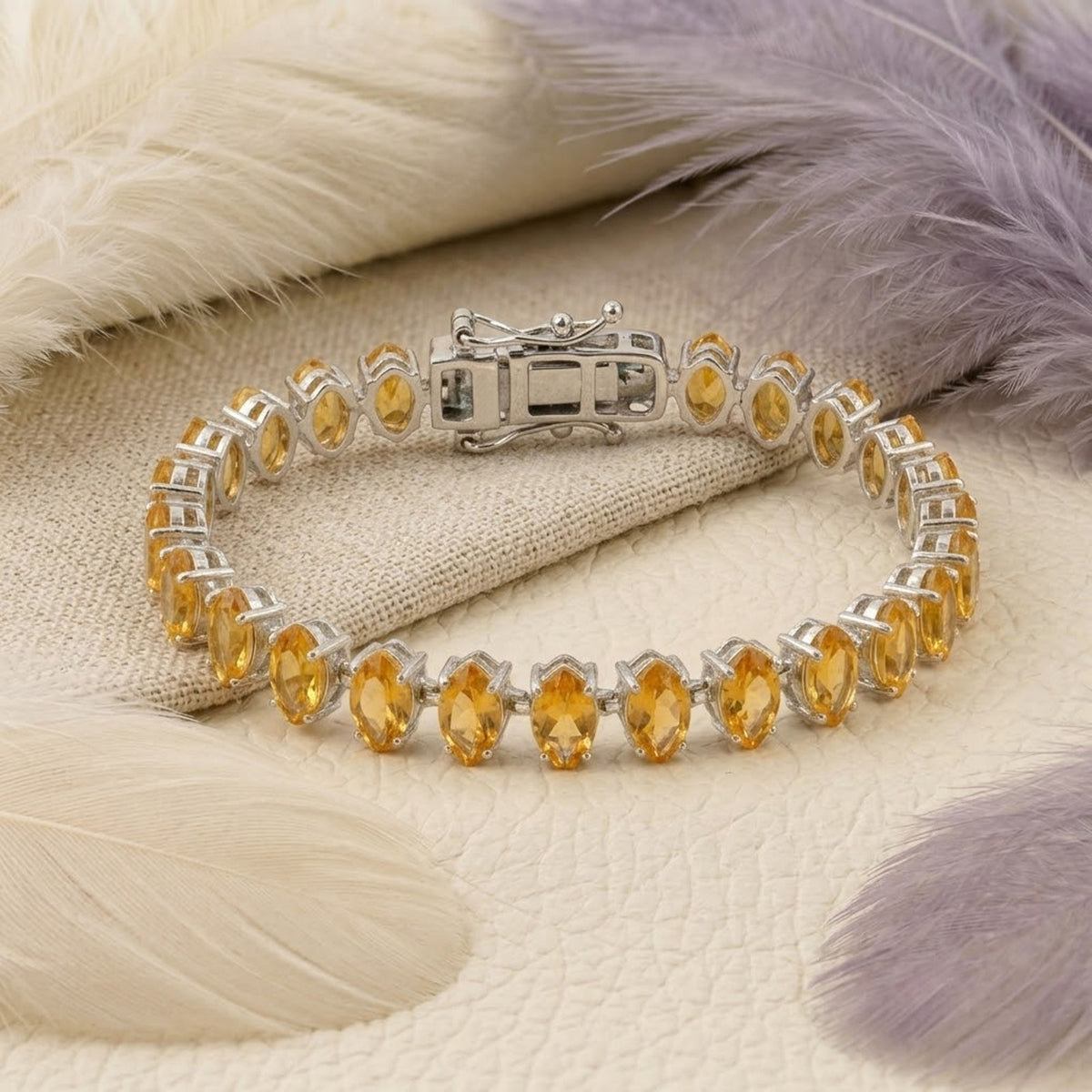 Natural Citrine Tennis Bracelet Marquise Cut 925 Sterling Silver For Women Gift
