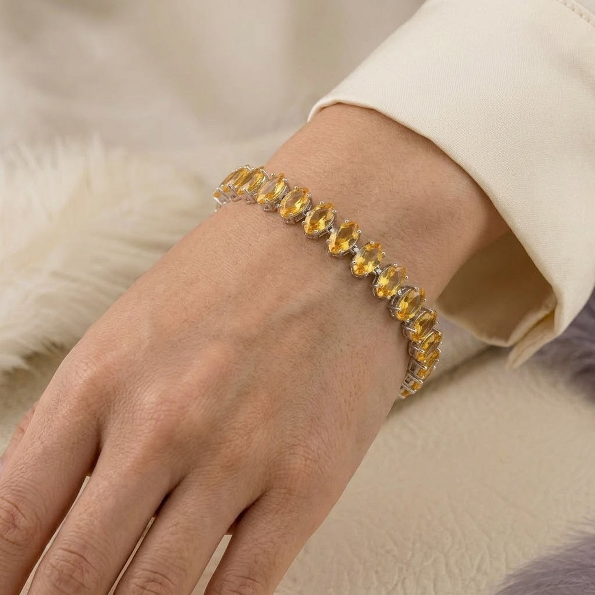 Natural Citrine Tennis Bracelet Marquise Cut 925 Sterling Silver For Women Gift