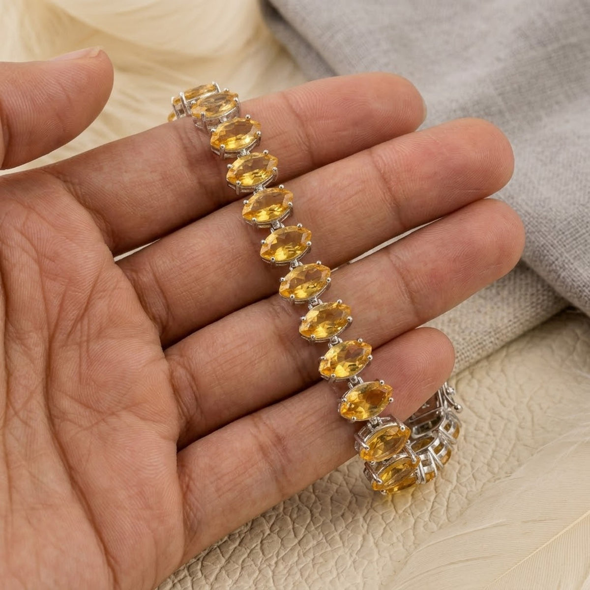Natural Citrine Tennis Bracelet Marquise Cut 925 Sterling Silver For Women Gift