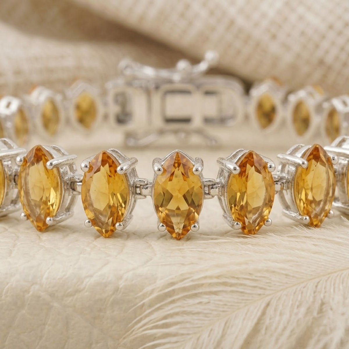 Natural Citrine Tennis Bracelet Marquise Cut 925 Sterling Silver For Women Gift