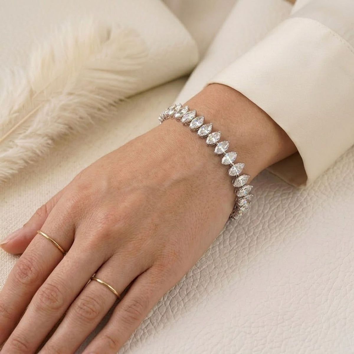 Natural Moissanite Tennis Bracelet Marquise Cut 925 Sterling Silver For Women Gift