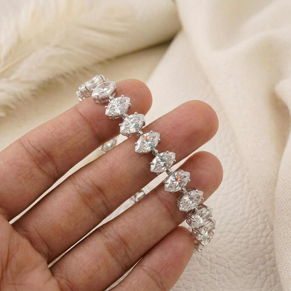 Natural Moissanite Tennis Bracelet Marquise Cut 925 Sterling Silver For Women Gift