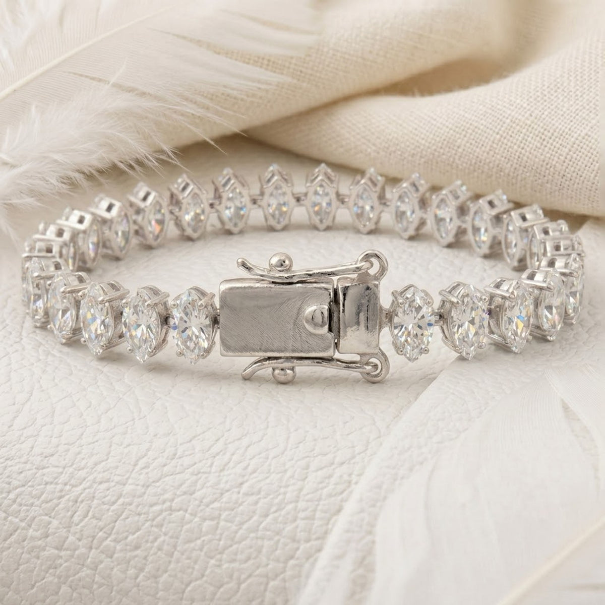 Natural Moissanite Tennis Bracelet Marquise Cut 925 Sterling Silver For Women Gift