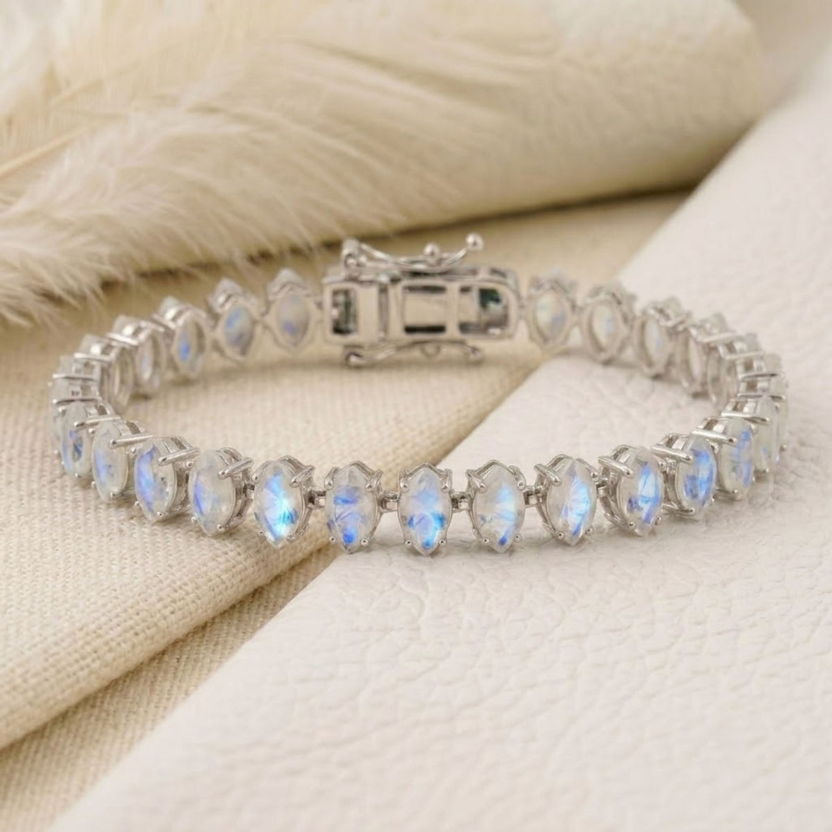 Natural Moonstone Tennis Bracelet Marquise Cut 925 Sterling Silver for Women Gift