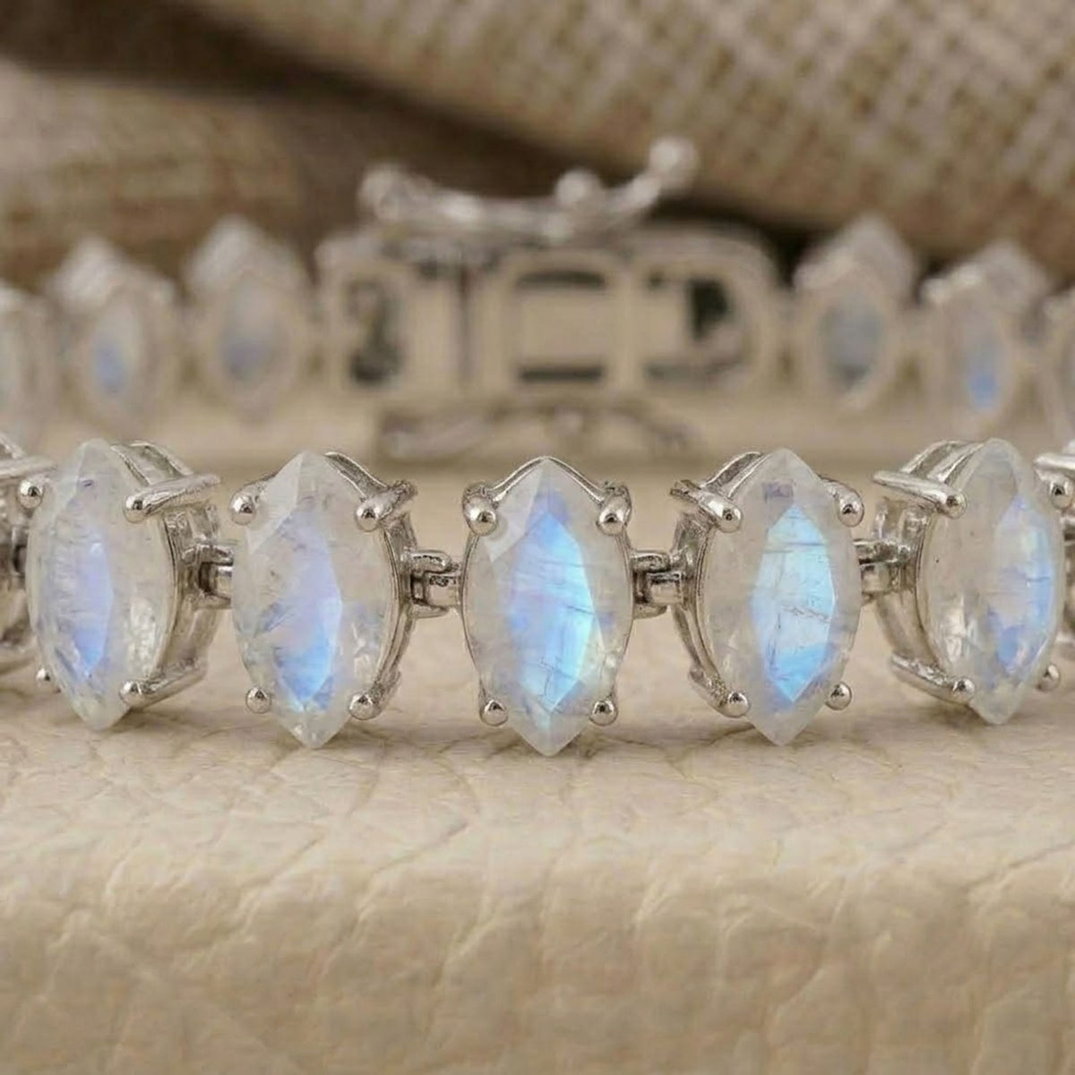 Natural Moonstone Tennis Bracelet Marquise Cut 925 Sterling Silver for Women Gift
