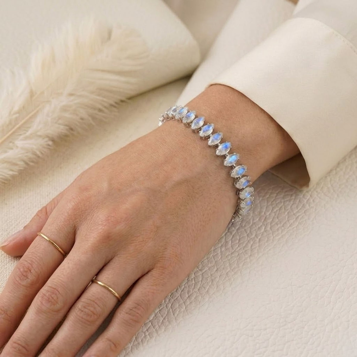 Natural Moonstone Tennis Bracelet Marquise Cut 925 Sterling Silver for Women Gift