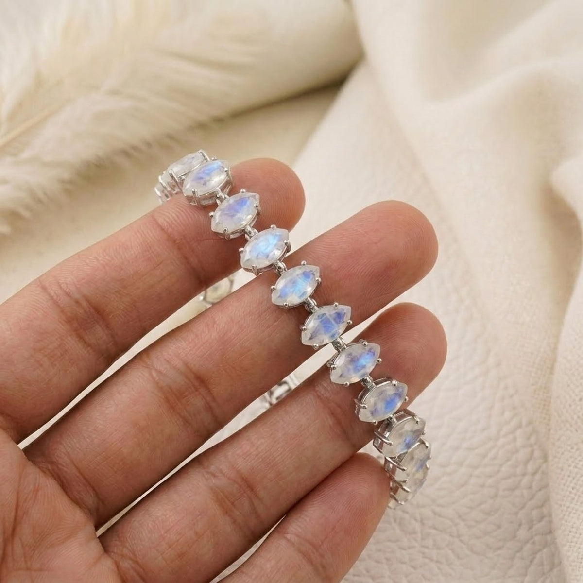 Natural Moonstone Tennis Bracelet Marquise Cut 925 Sterling Silver for Women Gift