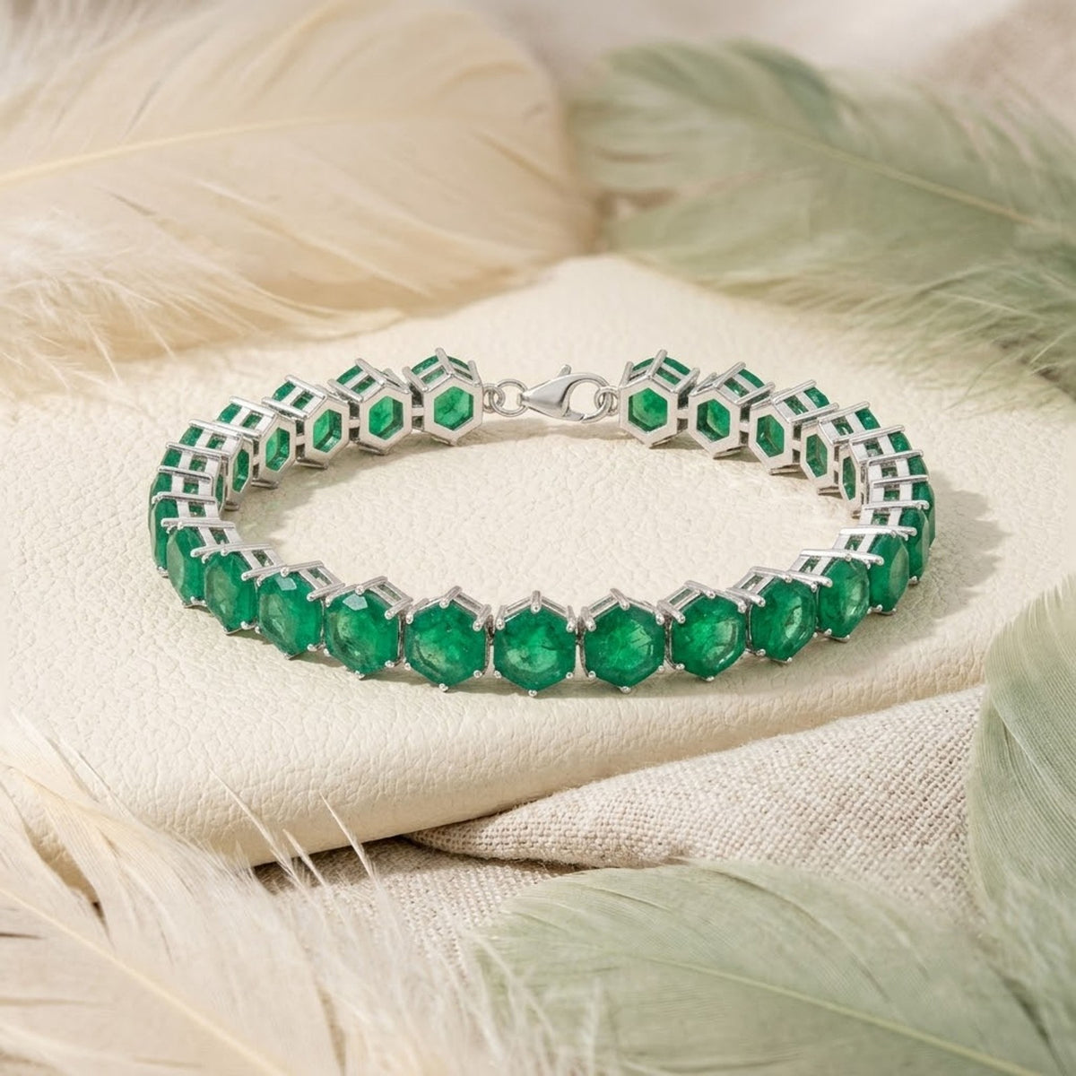 Lab-Grown Emerald Tennis Bracelet in 925 Sterling Silver For Women gift
