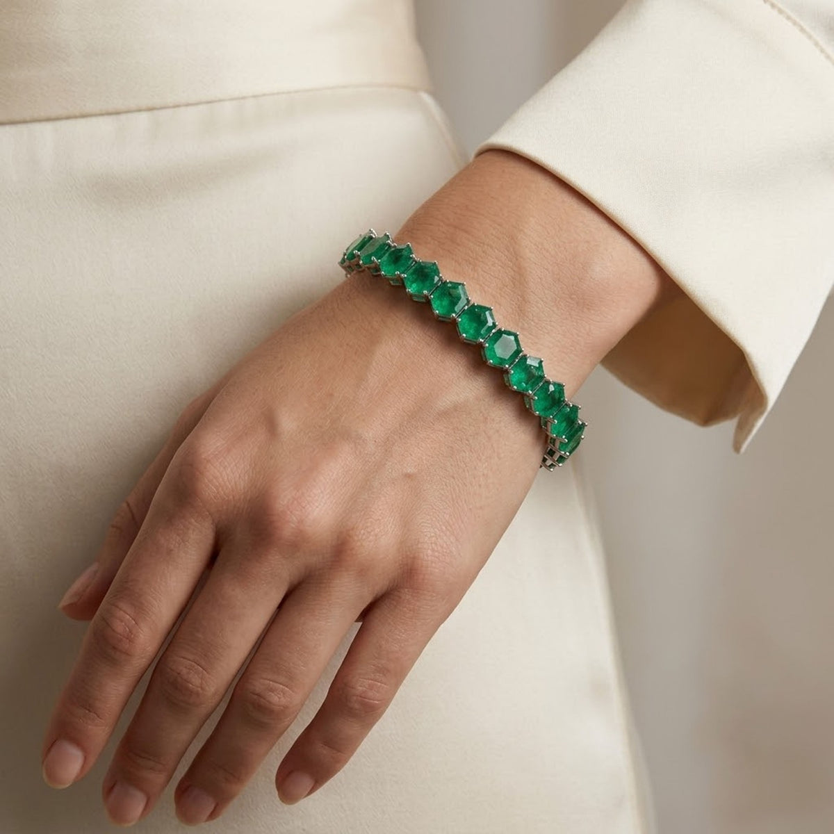 Lab-Grown Emerald Tennis Bracelet in 925 Sterling Silver For Women gift