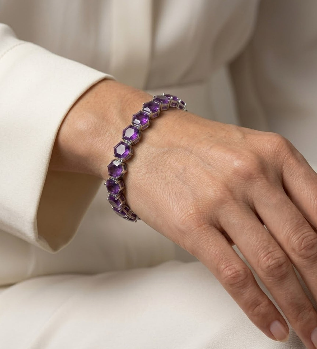 Natural Amethyst Tennis Bracelet in925 Sterling Silver For Women Gift