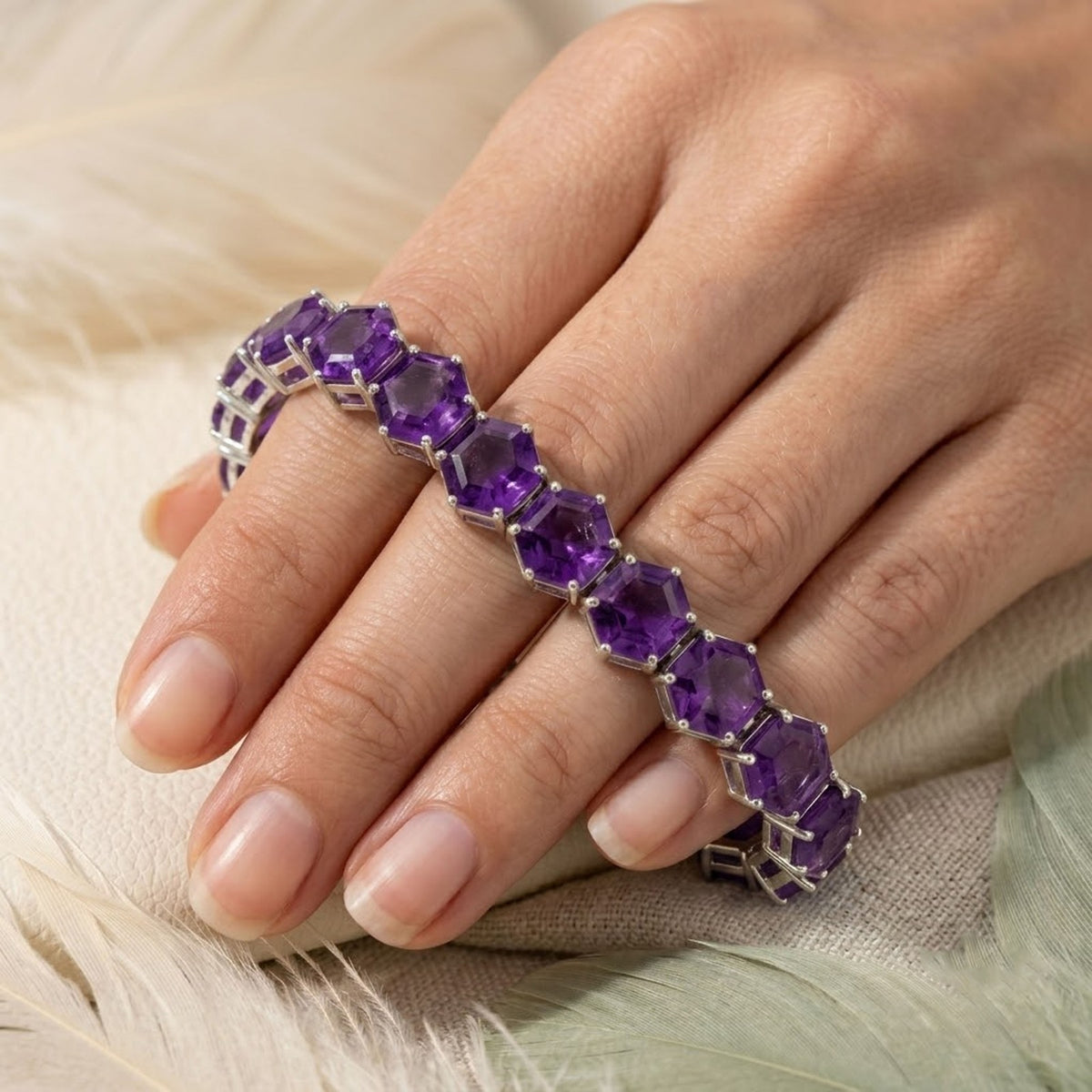 Natural Amethyst Tennis Bracelet in925 Sterling Silver For Women Gift