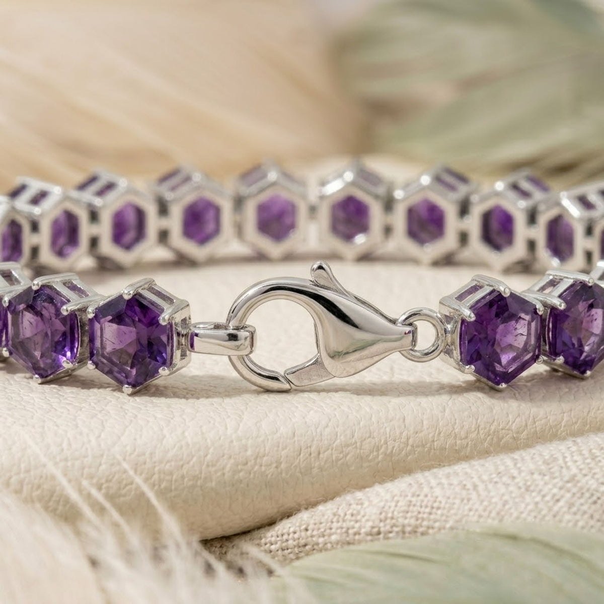 Natural Amethyst Tennis Bracelet in925 Sterling Silver For Women Gift