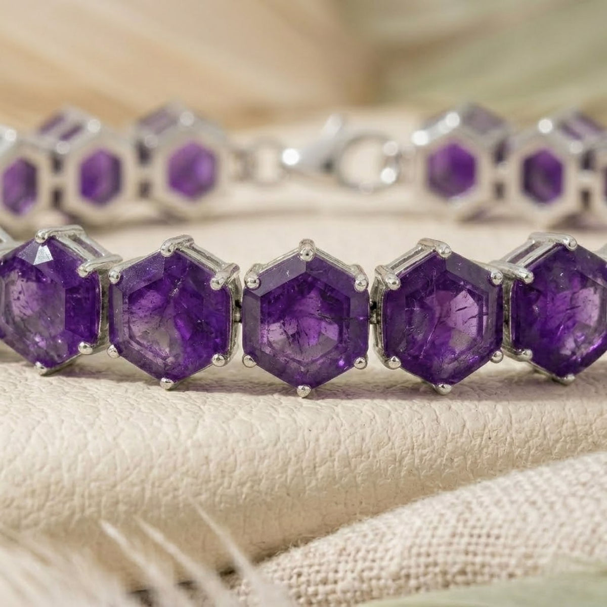 Natural Amethyst Tennis Bracelet in925 Sterling Silver For Women Gift