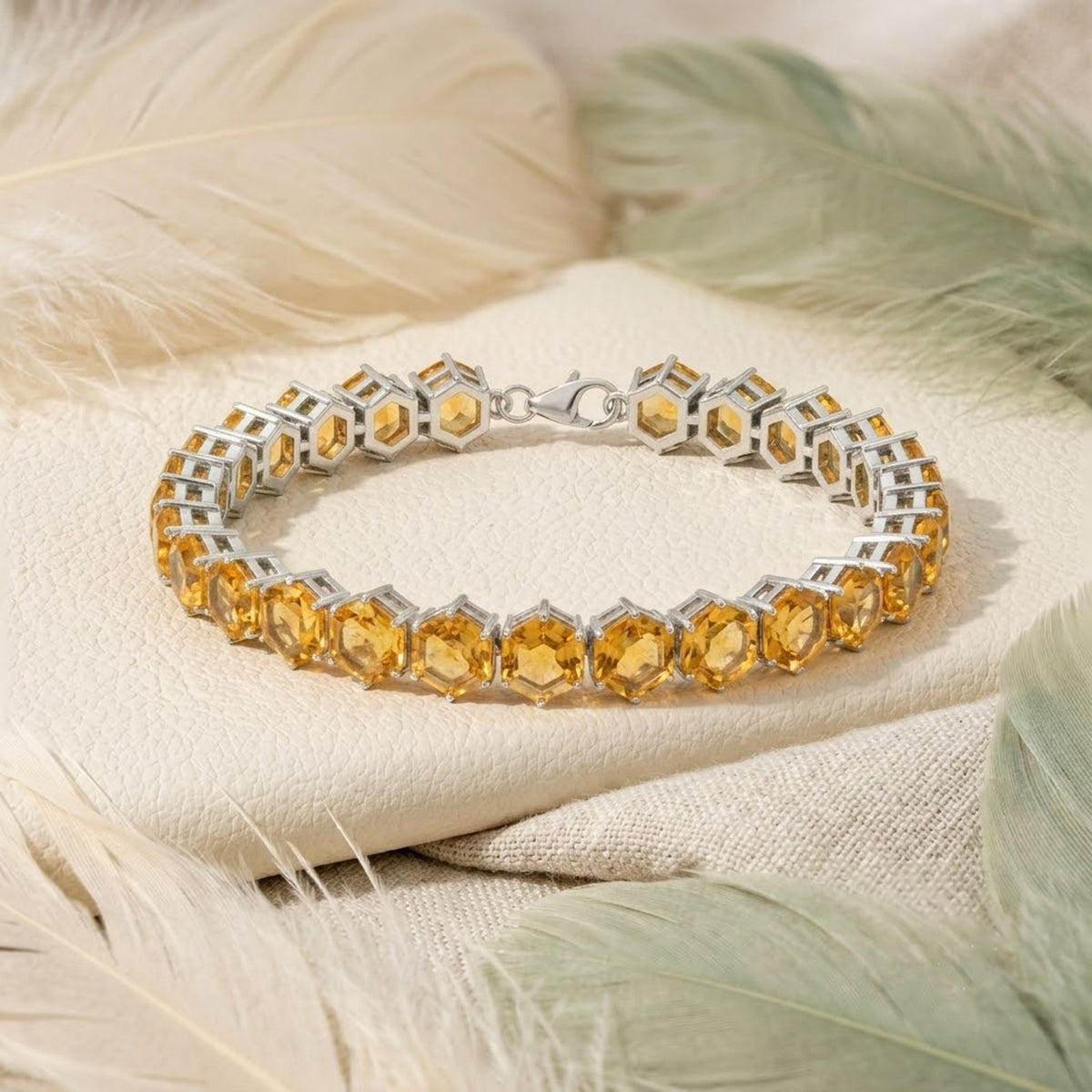 Natural Citrine Hexagon Cut Tennis Bracelet in 925 Sterling Silver for Women gift