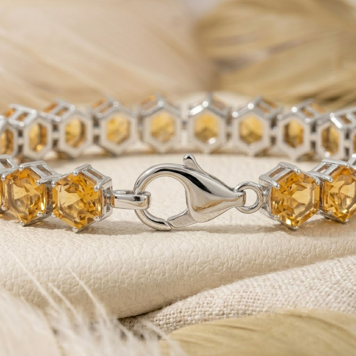 Natural Citrine Hexagon Cut Tennis Bracelet in 925 Sterling Silver for Women gift
