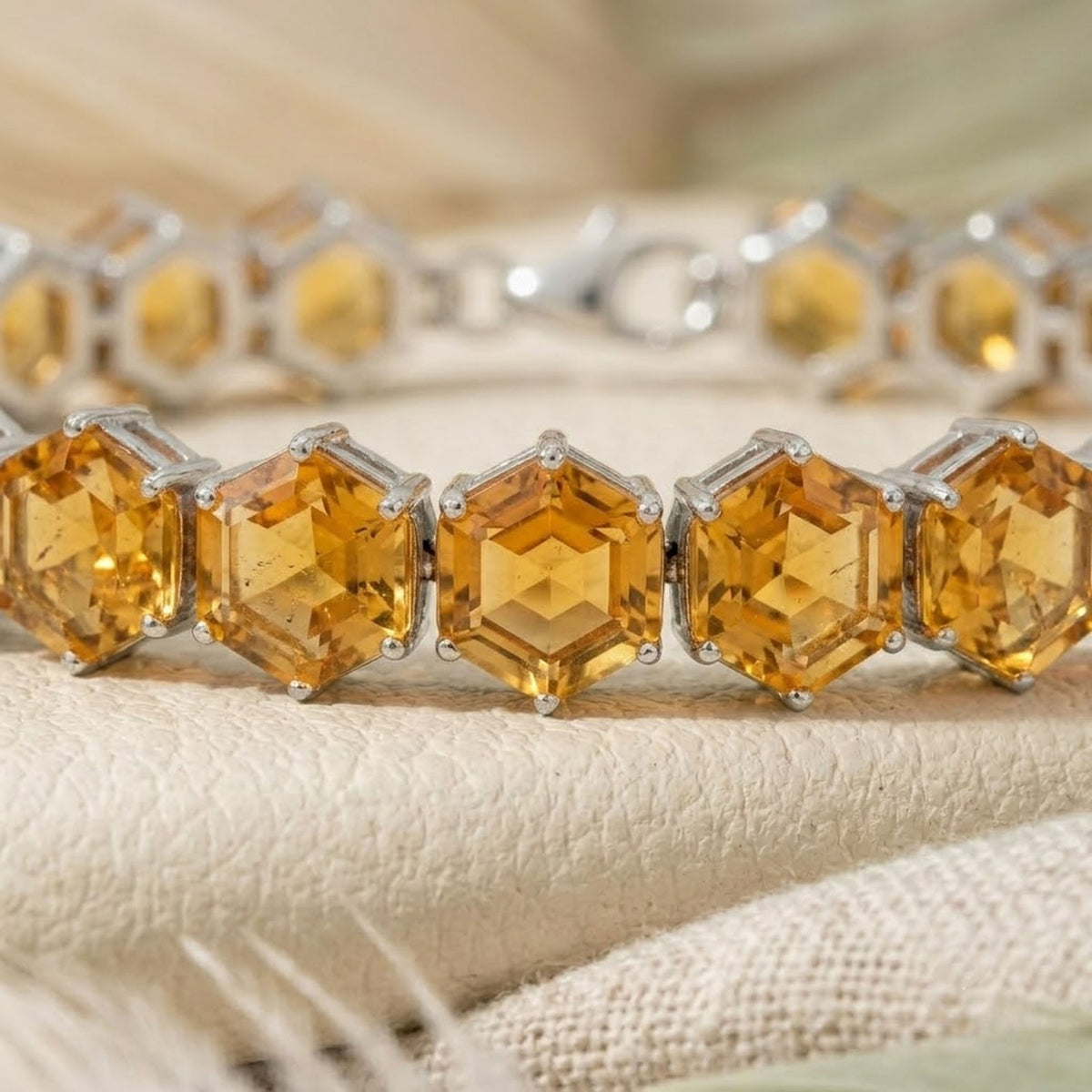 Natural Citrine Hexagon Cut Tennis Bracelet in 925 Sterling Silver for Women gift