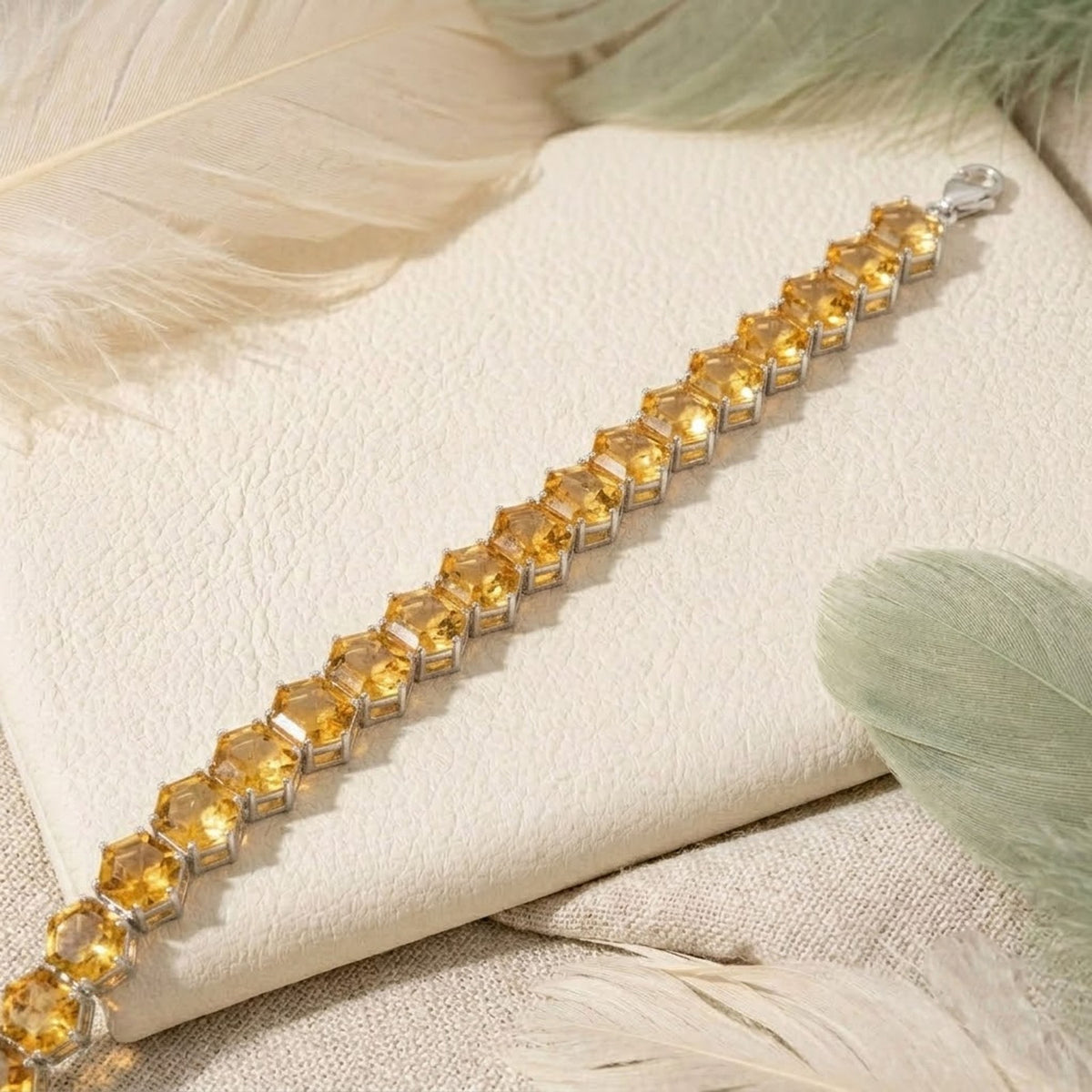 Natural Citrine Hexagon Cut Tennis Bracelet in 925 Sterling Silver for Women gift