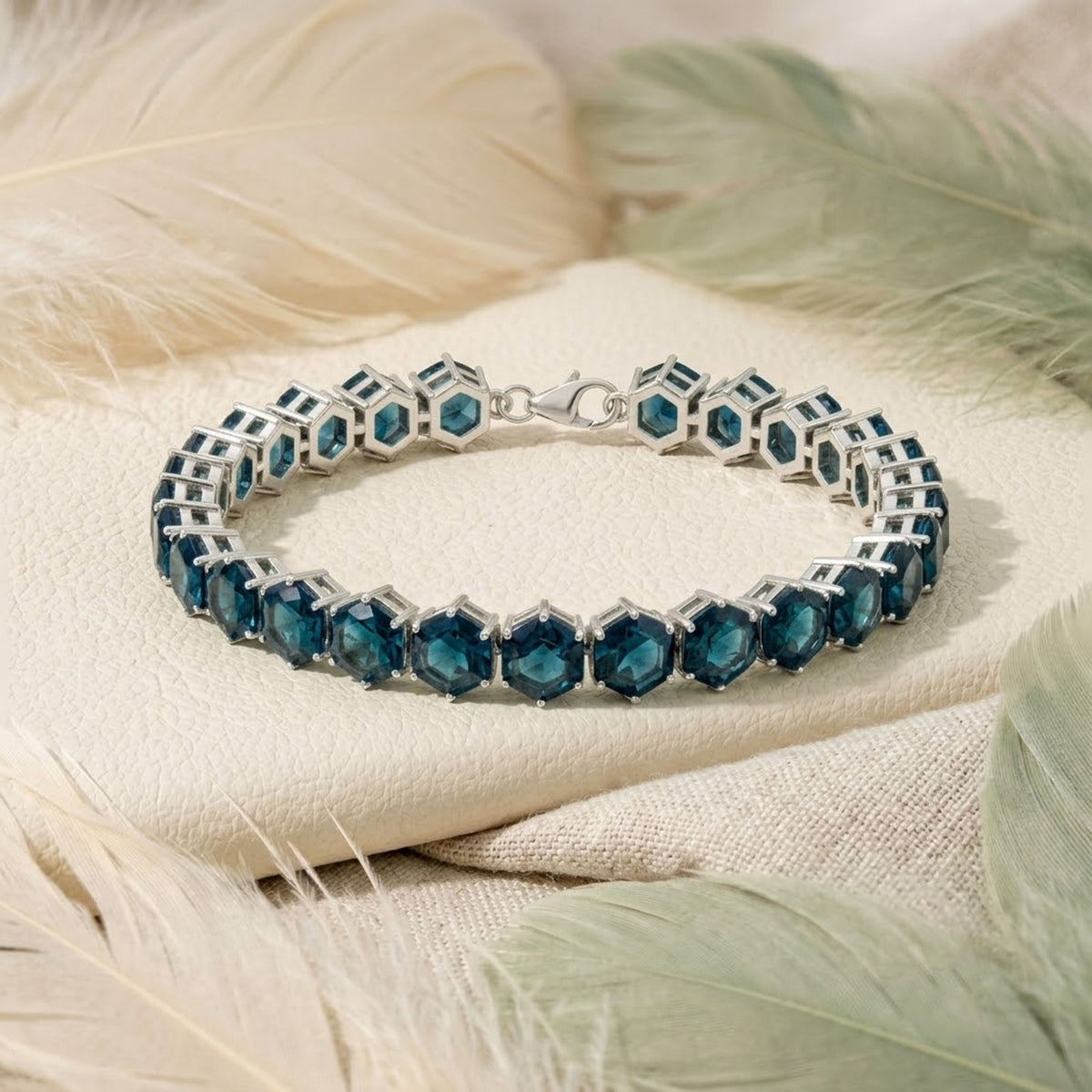 Natural London Blue Topaz Hexagon Cut Tennis Bracelet in 925 Sterling Silver For women