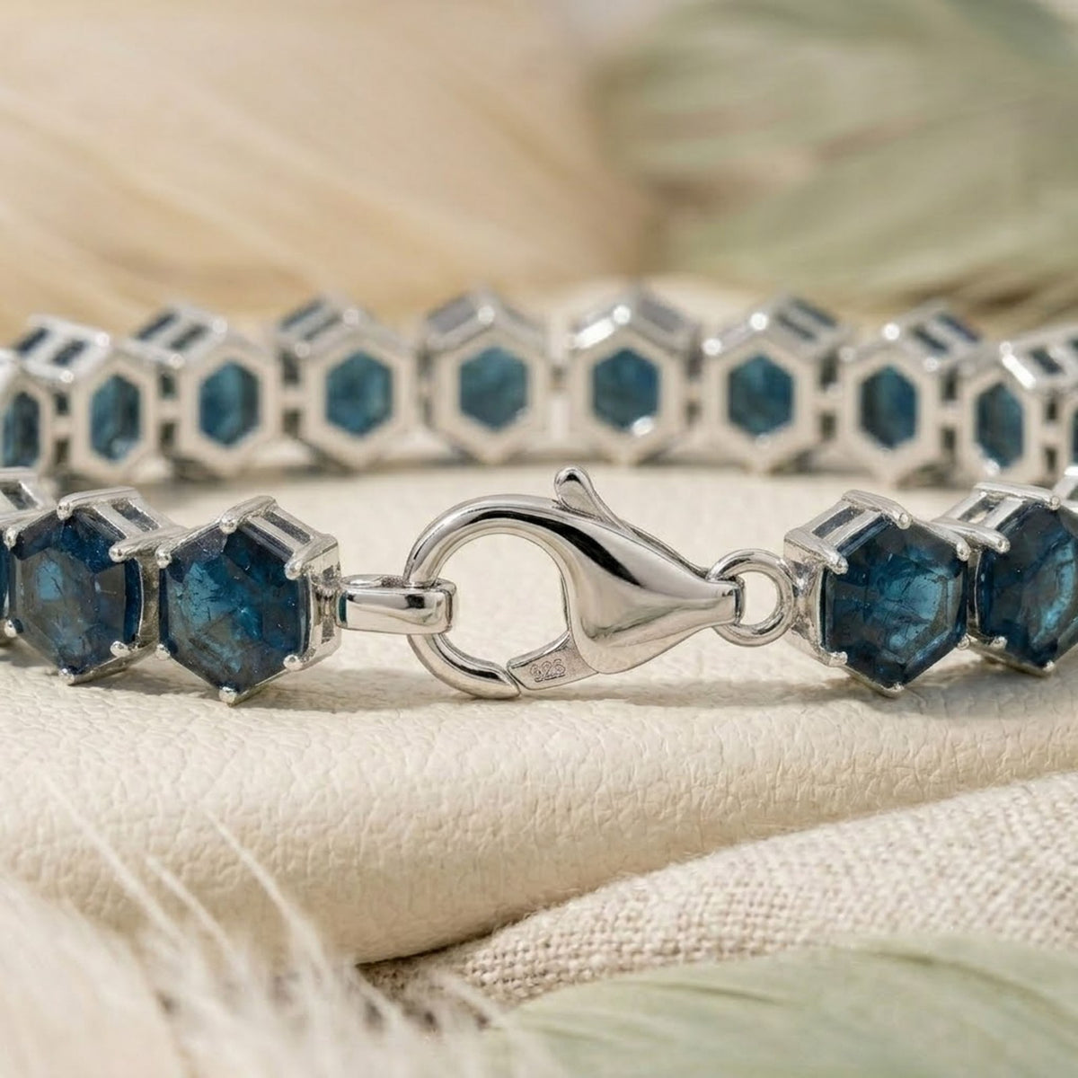Natural London Blue Topaz Hexagon Cut Tennis Bracelet in 925 Sterling Silver For women