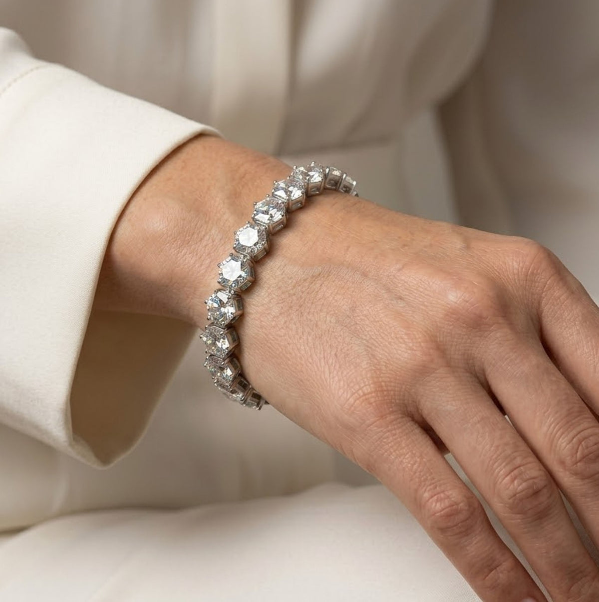 Natural Moissanite Hexagon Cut Tennis Bracelet In Sterling Silver For Women Gift