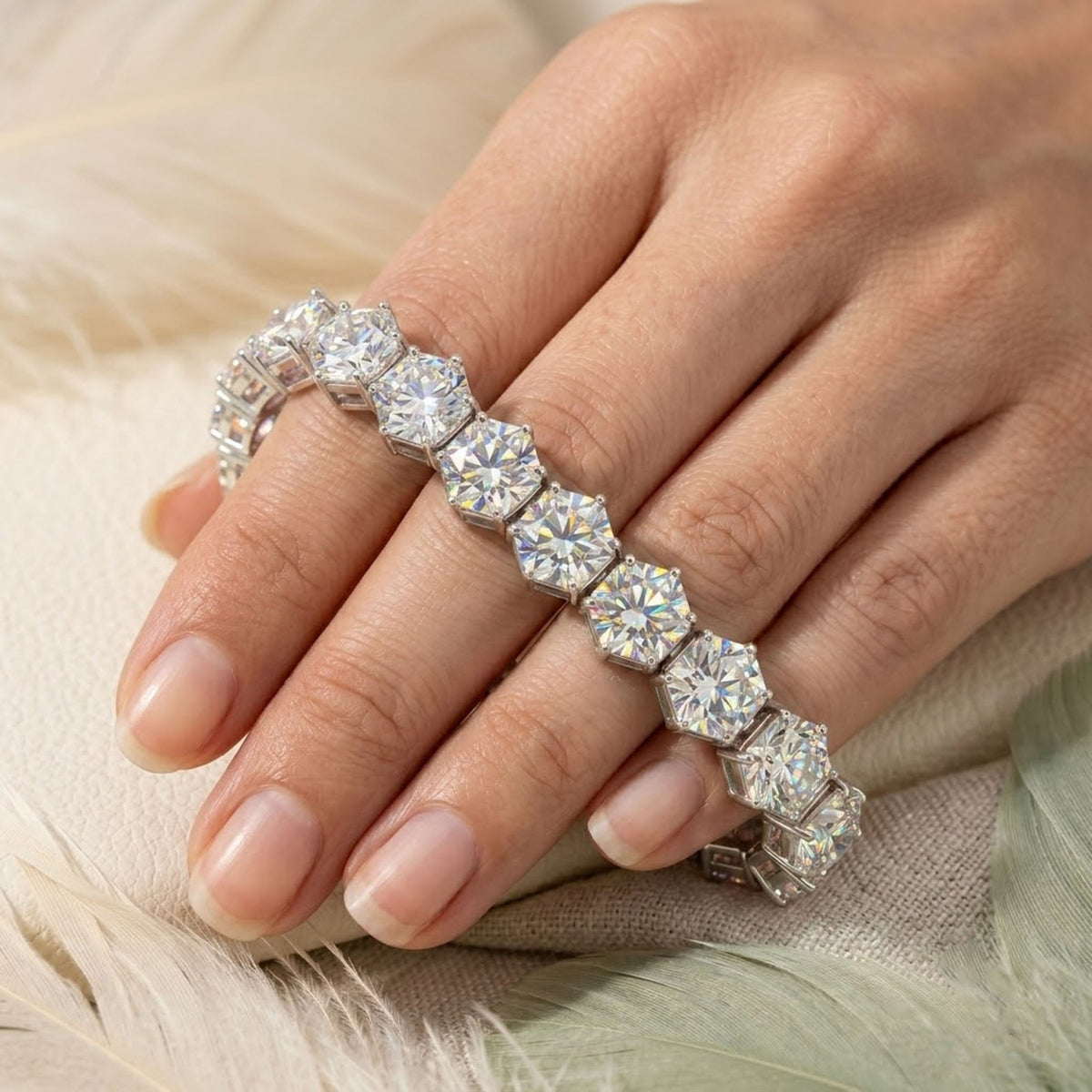 Natural Moissanite Hexagon Cut Tennis Bracelet In Sterling Silver For Women Gift
