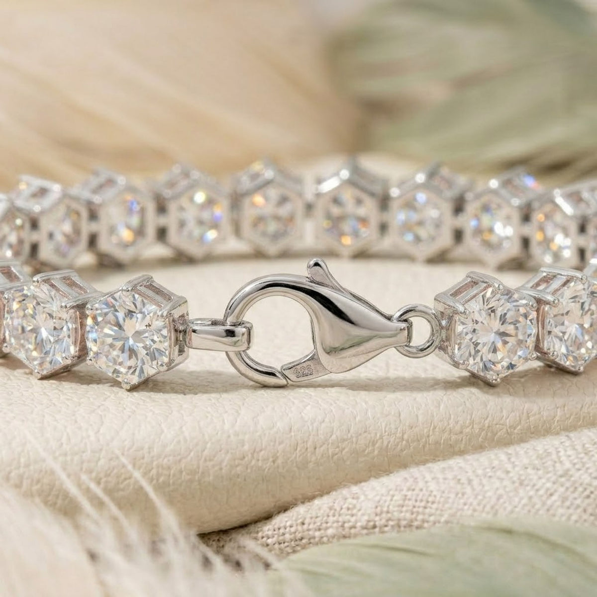Natural Moissanite Hexagon Cut Tennis Bracelet In Sterling Silver For Women Gift