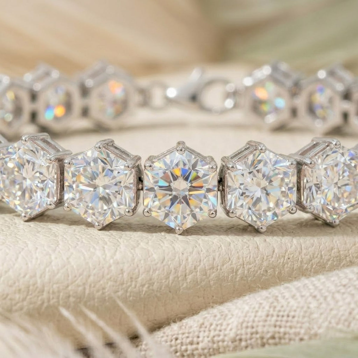 Natural Moissanite Hexagon Cut Tennis Bracelet In Sterling Silver For Women Gift