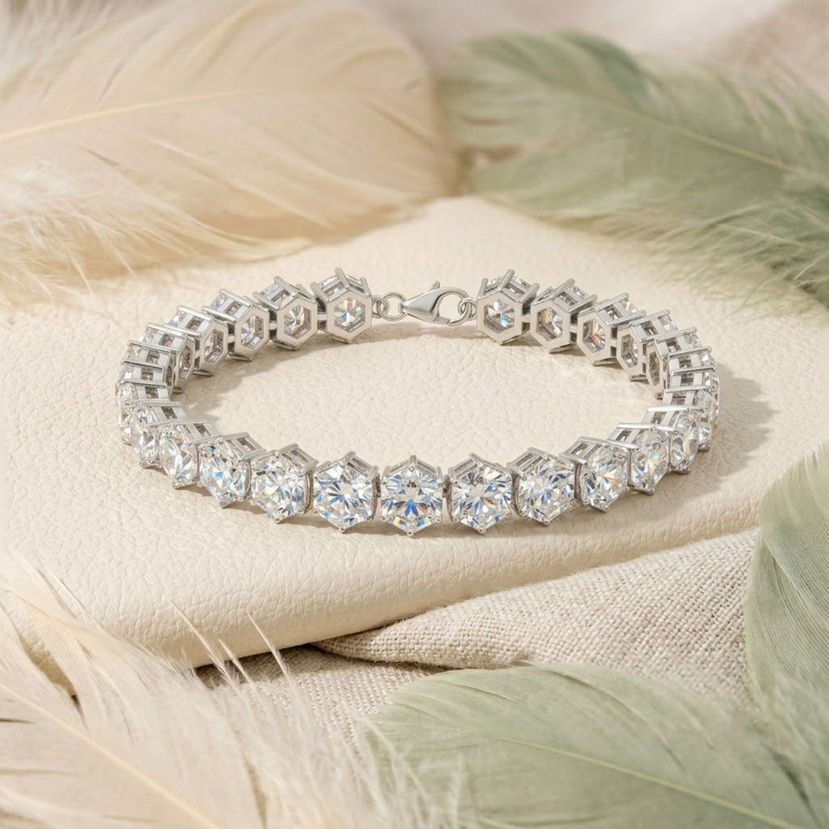 Natural Moissanite Hexagon Cut Tennis Bracelet In Sterling Silver For Women Gift