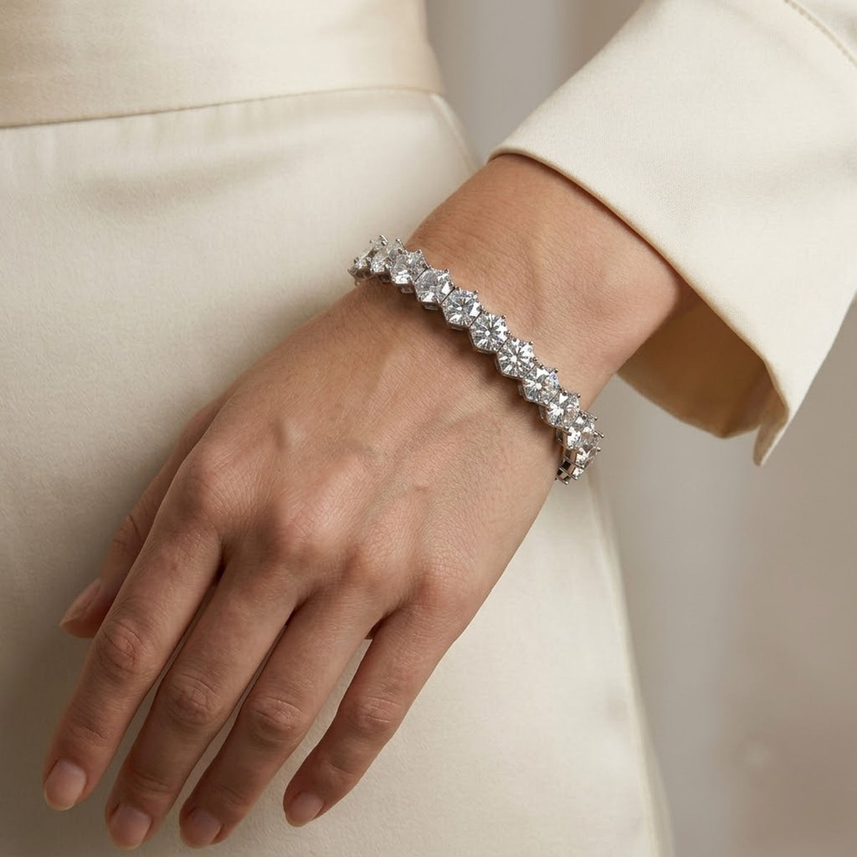 Natural Moissanite Hexagon Cut Tennis Bracelet In Sterling Silver For Women Gift