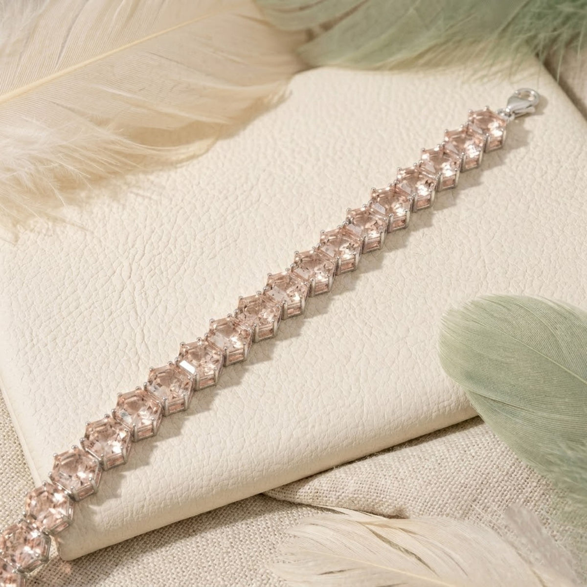 Lab-Grown Morganite Hexagon Cut Tennis Bracelet in 925 Sterling Silver For Women Gift