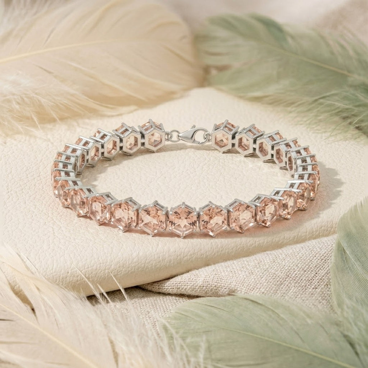 Lab-Grown Morganite Hexagon Cut Tennis Bracelet in 925 Sterling Silver For Women Gift