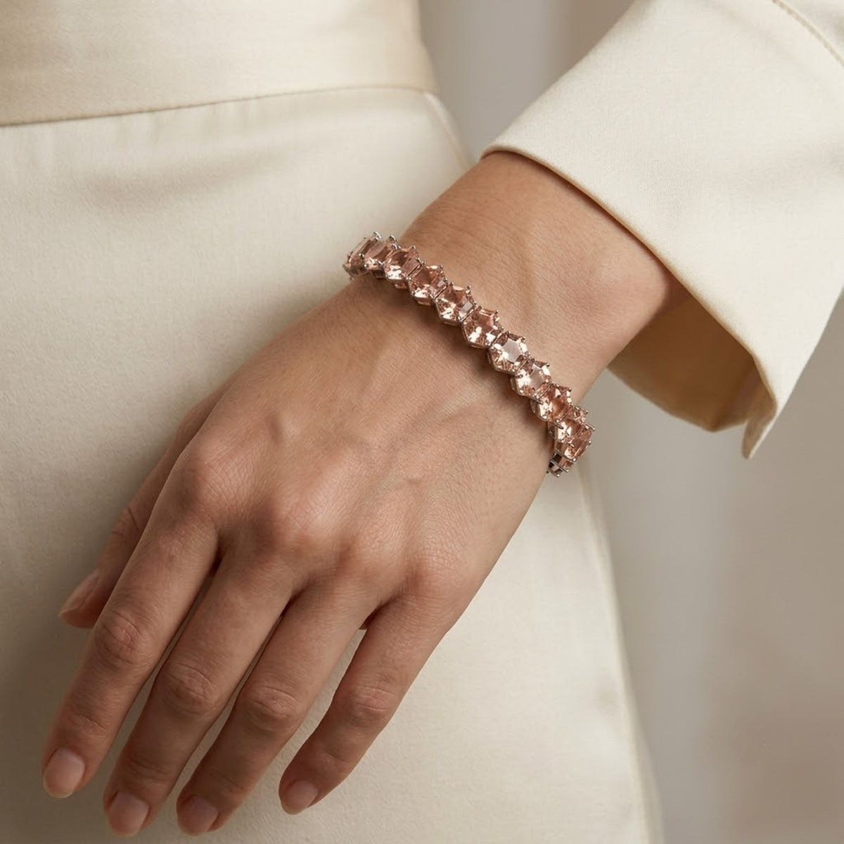 Lab-Grown Morganite Hexagon Cut Tennis Bracelet in 925 Sterling Silver For Women Gift