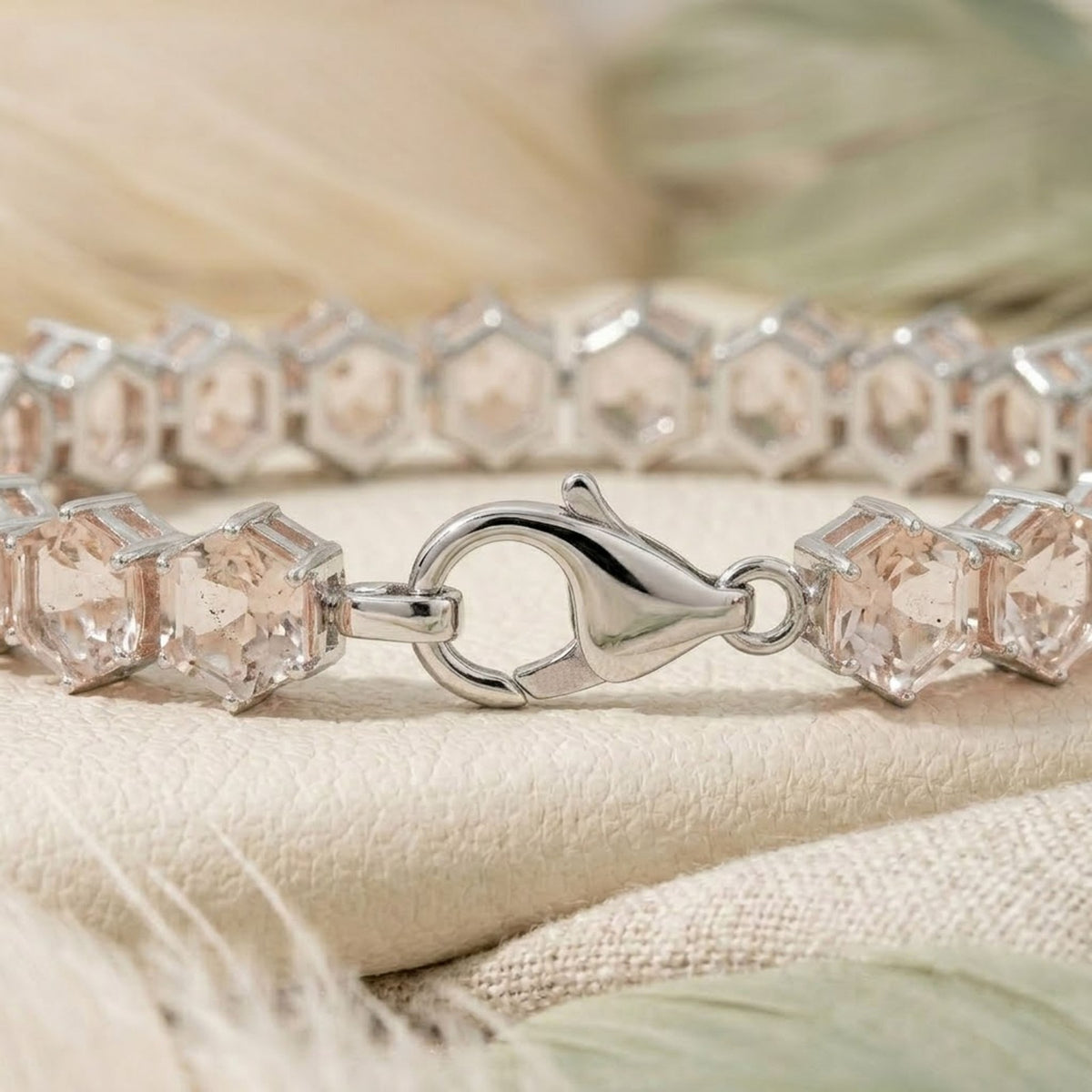 Lab-Grown Morganite Hexagon Cut Tennis Bracelet in 925 Sterling Silver For Women Gift